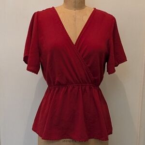 Red Wrap-Style Blouse